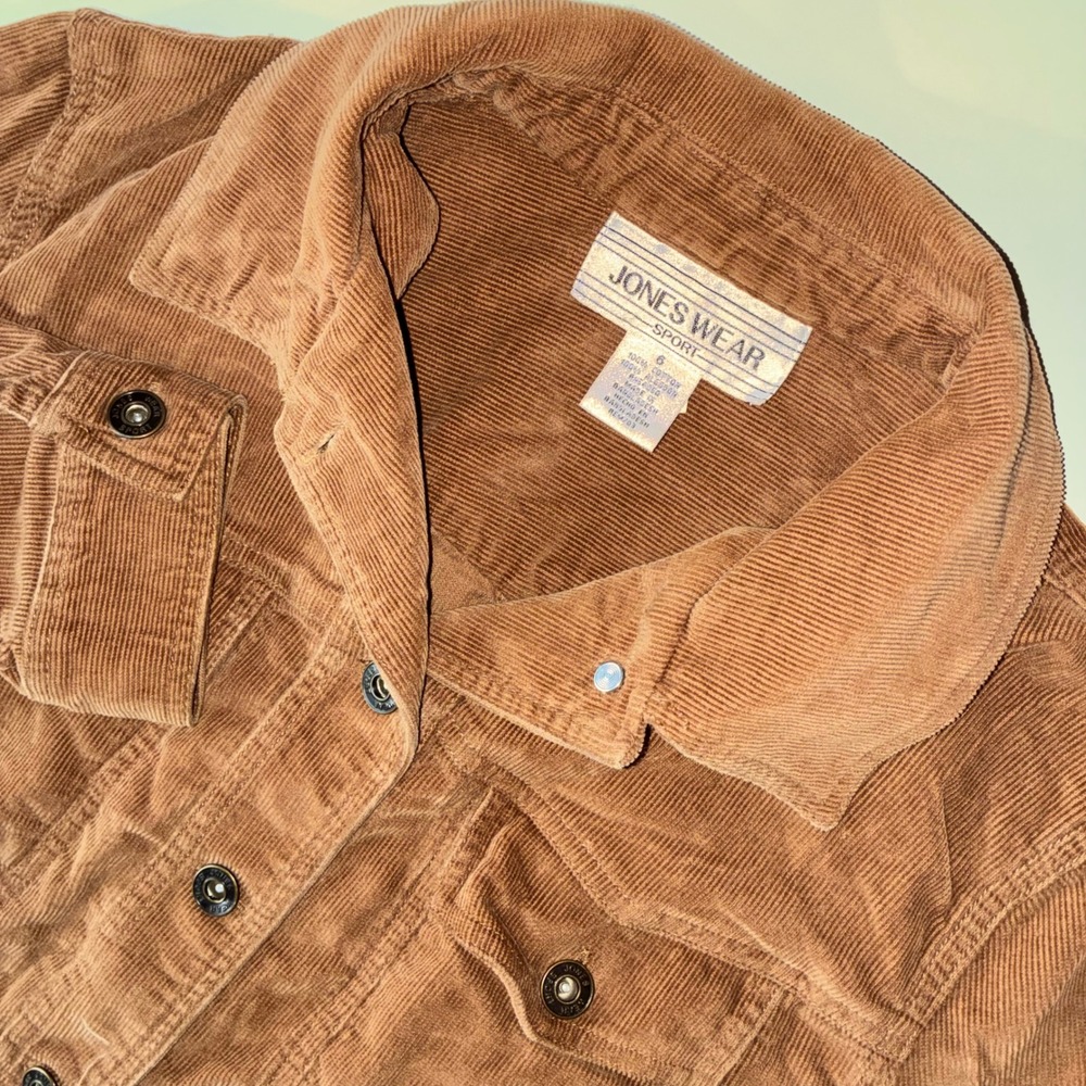 Jones Wear Sport Womens Corduroy Jacket Size 6 Brown Button Front Cotton